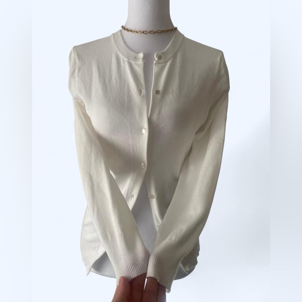 Made by Johnny cardigan white‎ button up crewneck Size S